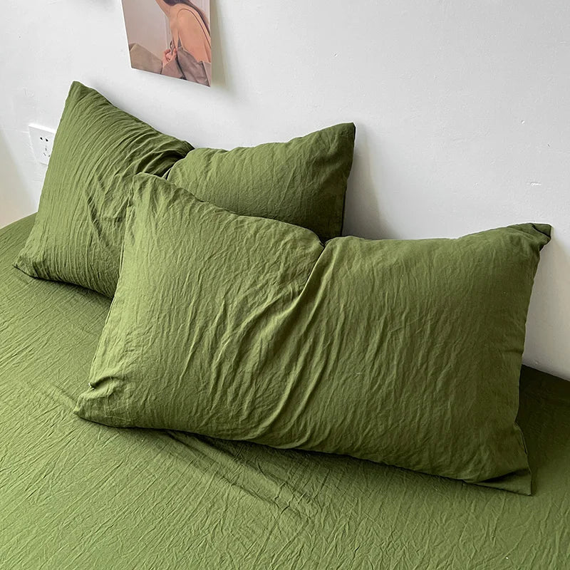 Solid color Duvet Cover set with Pillow Case Bed Sheet Olive Green