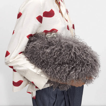 Women kisslock Faux Fur Clutch bag