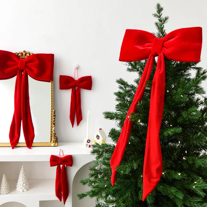 Christmas long velvet bow ornament for Christmas decoration Elegant bow design for tree and home decoration