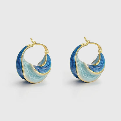 Elegant Metal Blue Clip On Twisted Hoop Earrings For Women