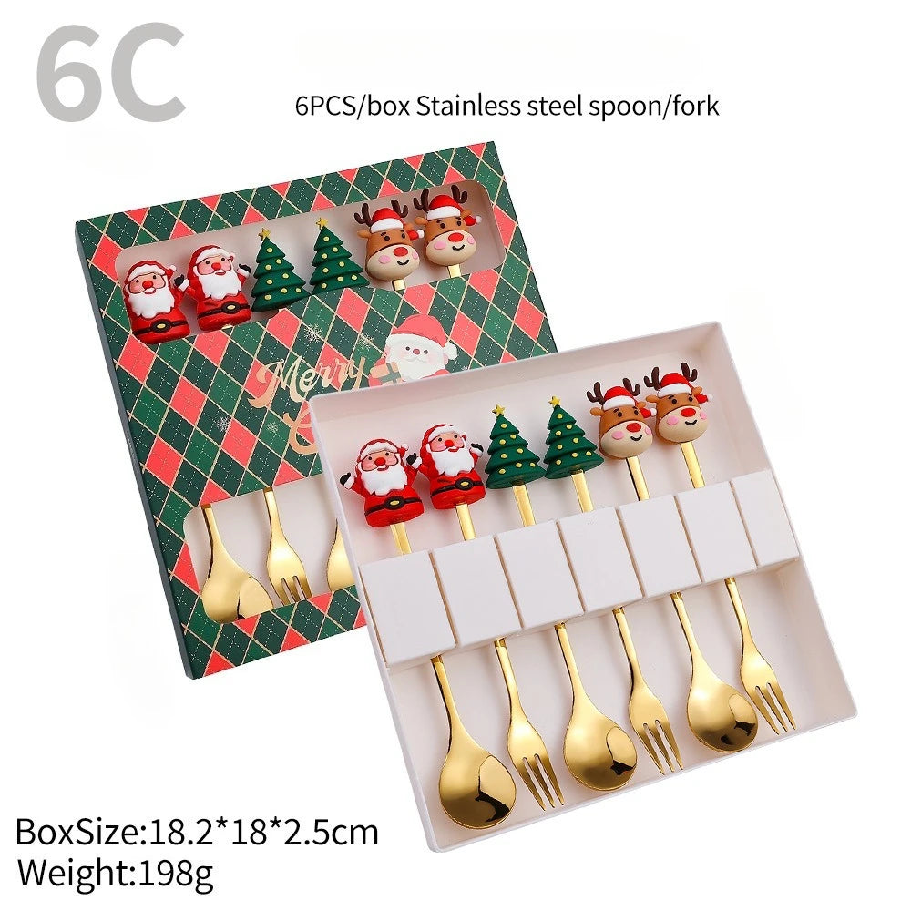 Christmas Set Stainless Steel Creative Cartoon Knife Fork Spoon 2/4/6pcs Set Holiday