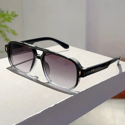New Vintage Double Bridges Square Sunglasses Fashion Rivets Ocean Lens UV400 Eyewear Women Trending Traveling Sun Glasses