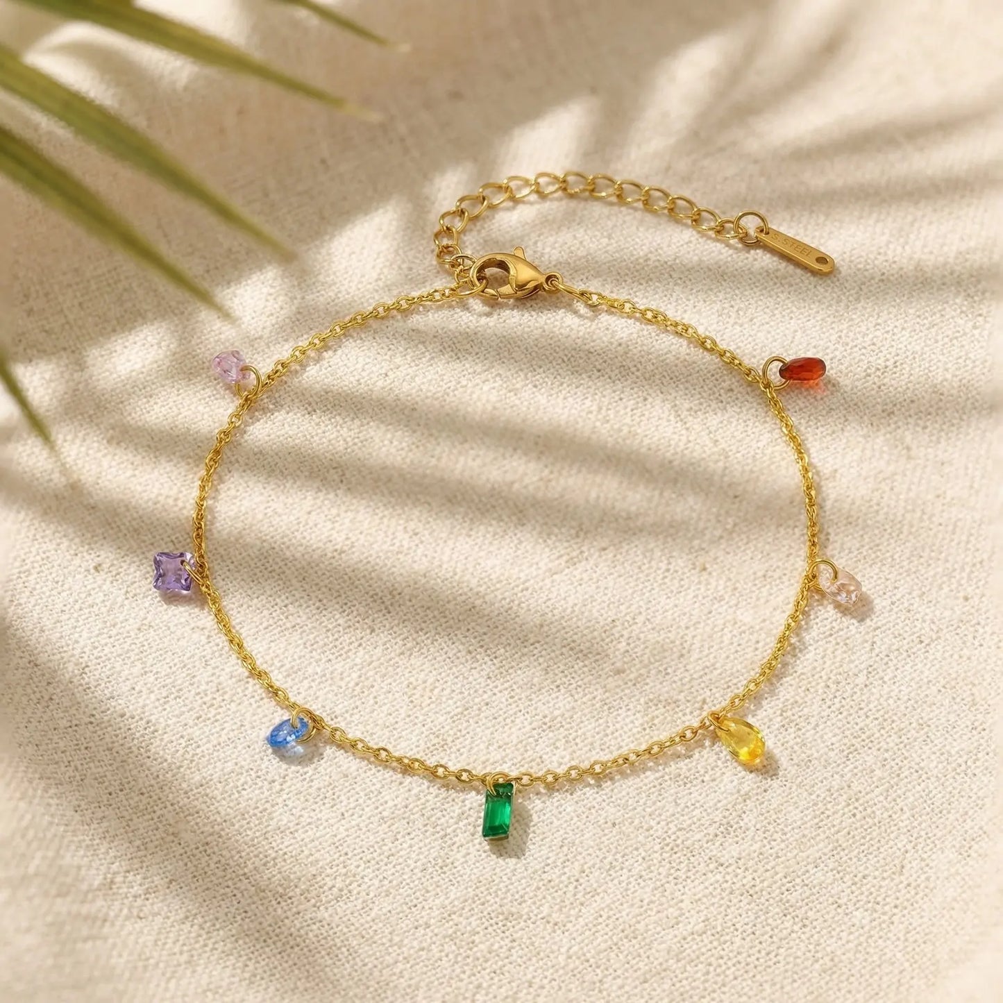 Colorful Cubic Zirconia Anklet for Women Waterproof Anti Tarnish Stainless Steel Summer Beach Foot Jewelry