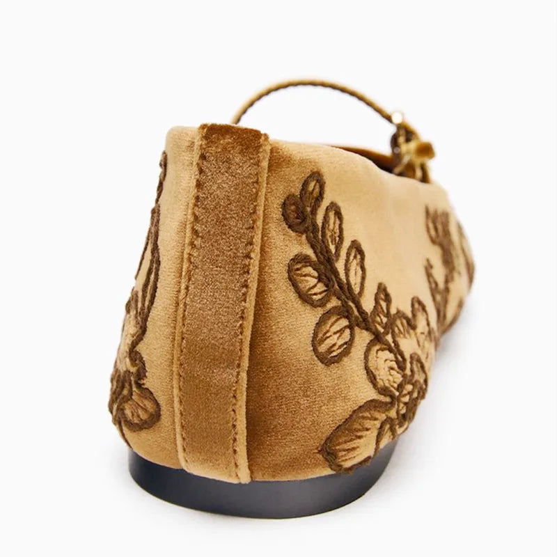 Embroidered Designer Ballet Flats Women Velvet Round