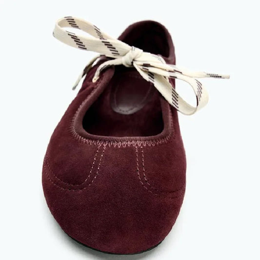 Ballet Flats Lace Up Round Toe Shoes Women Shallow Comfy Casual & Soft