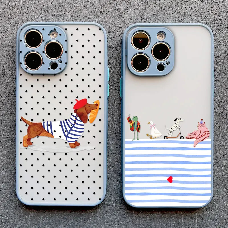 Black Polka Dot Sausage Dog Cute Cartoon Phone Case For iPhone 17 16 Pro Max 15 14 Pro Max Plus 13 Mini 12 11 Pro Max Back Cover