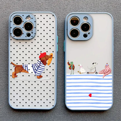 Black Polka Dot Sausage Dog Cute Cartoon Phone Case For iPhone 17 16 Pro Max 15 14 Pro Max Plus 13 Mini 12 11 Pro Max Back Cover