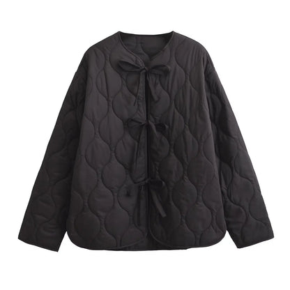 Elegant Casual and versatile neck bow Tie cotton Jacket For Women