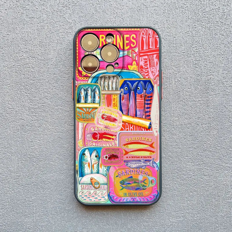 Fish Funny Sardines Phone Case For iPhone 17 14 13 12 Mini 11 Pro Max 16 15 Pro Max Plus XR XS X Matte Shockproof Back Cover