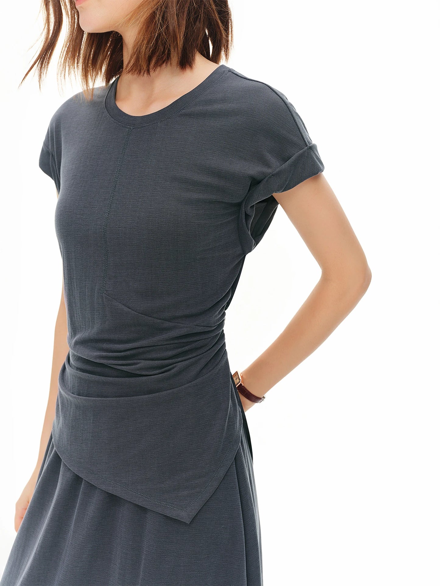 Women's New Minimalist Urban Two-Piece Set Simple Premium Short Sleeves Top Long Skirt Outfit Multi-Size Sets