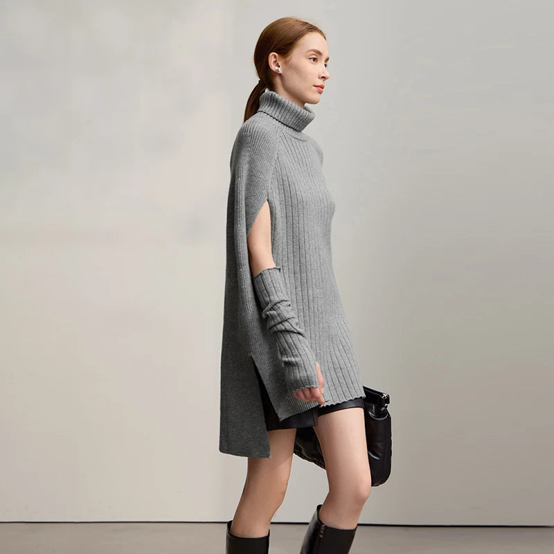 Women's Sweater New Modern Turtleneck Long Pullover Sweater Knit Solid Versatile Women's Cape Tops