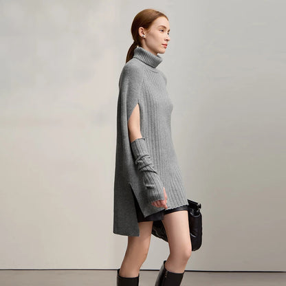 Women's Sweater New Modern Turtleneck Long Pullover Sweater Knit Solid Versatile Women's Cape Tops