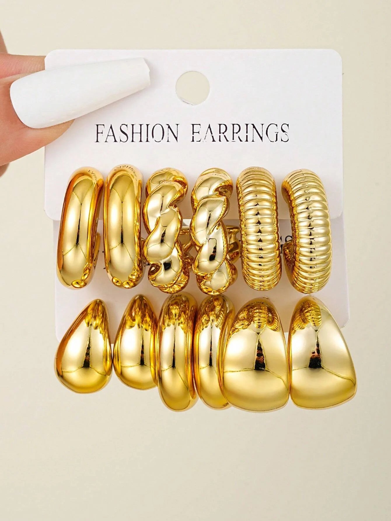 12pcs/Set Classic Fashion Twist Drop Design Women's Gold-Color Earrings For Daily Workplace And Party Outfits