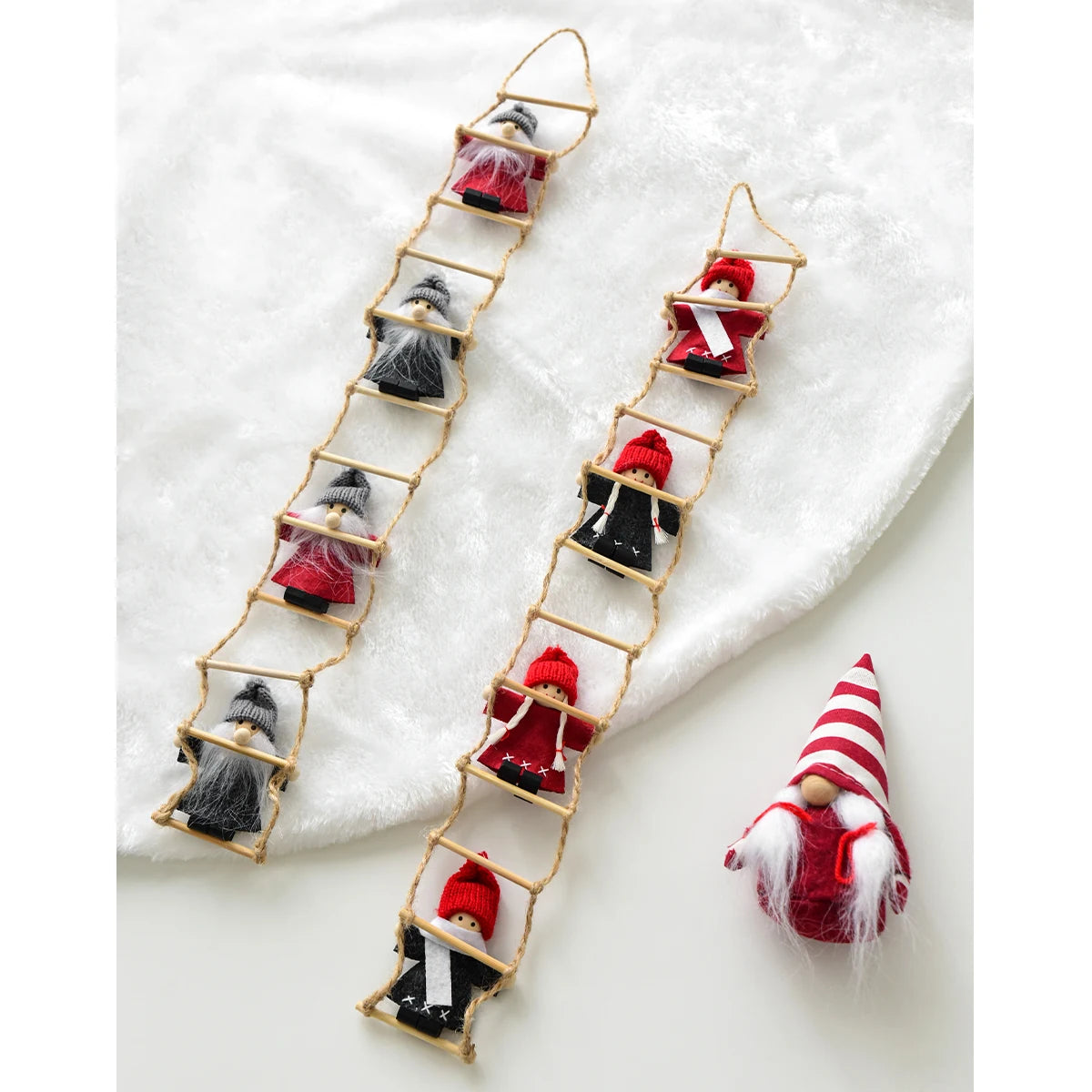 Christmas Wool Felt Figurine Old Man Climbing Ladder Decoration Pendant for Christmas Tree