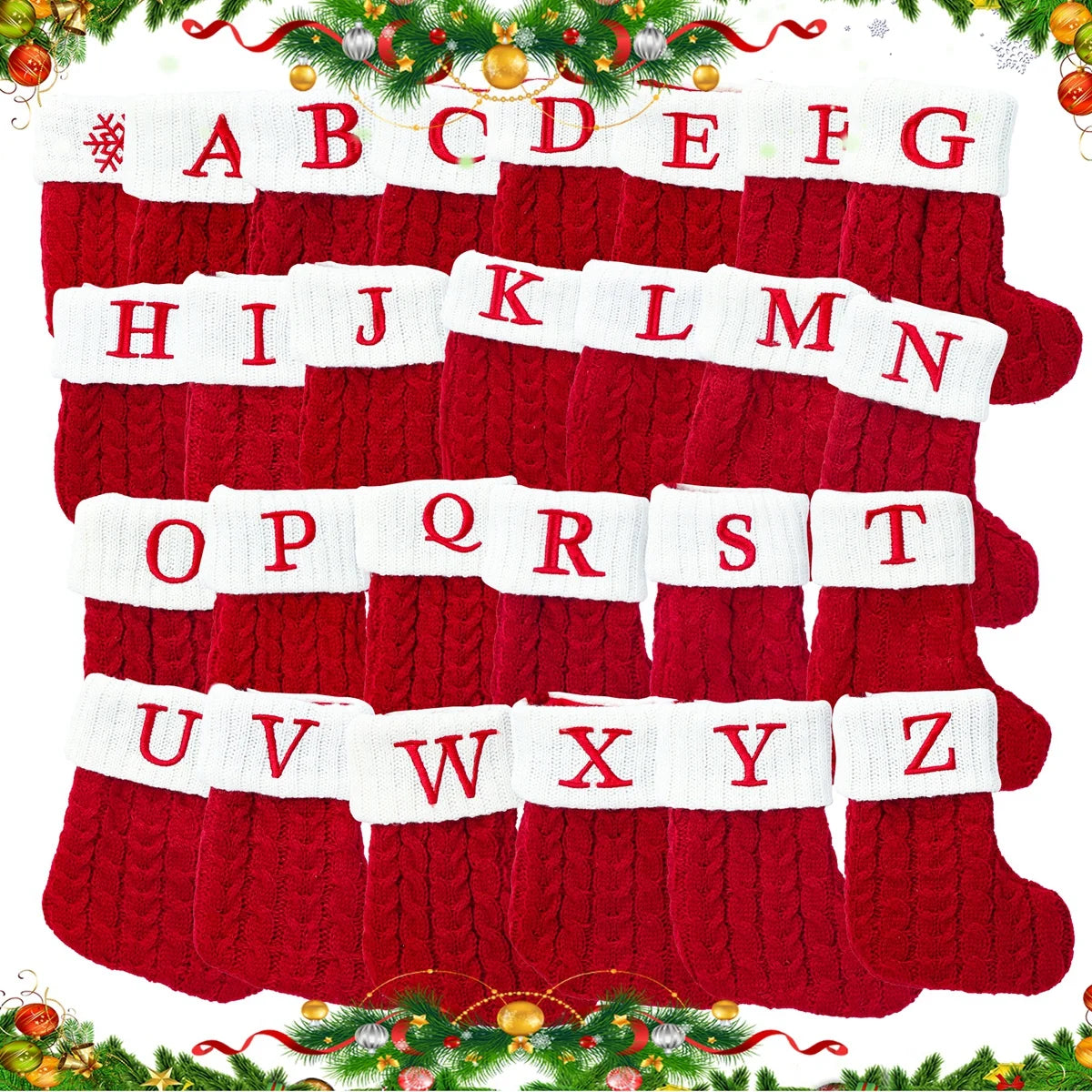 Christmas Socks Knitting Snowflake Letter Stocking Christmas Decoration 2025 For Home