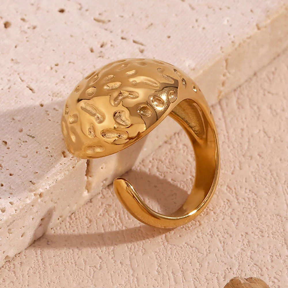 Fashion Smooth Geometric Cloud Water Drop Ring 18K Gold Plated Decoration 316L Stainless Steel Women Jewelry