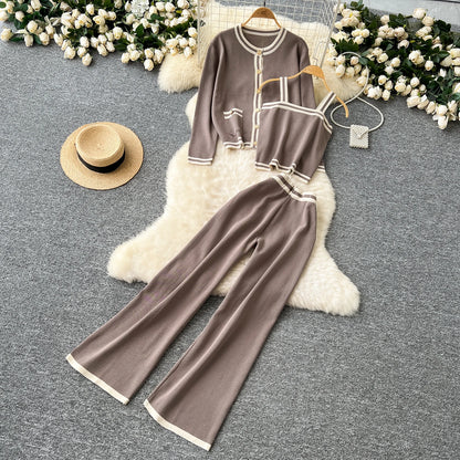 Women Three-Piece Sets Slim Single Breasted Coat Straps Camis Top High Waist Wide Leg Pants High Street Autumn Winter Clothing