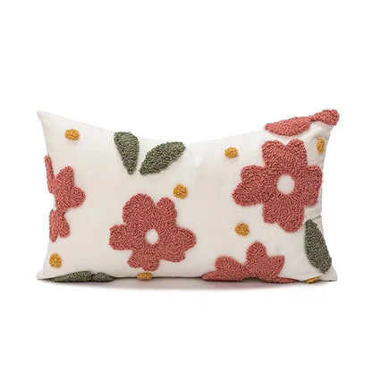 Style Flower Loop Tufted Cushion Cover Pink Plant Embroidered Decorative Pillows