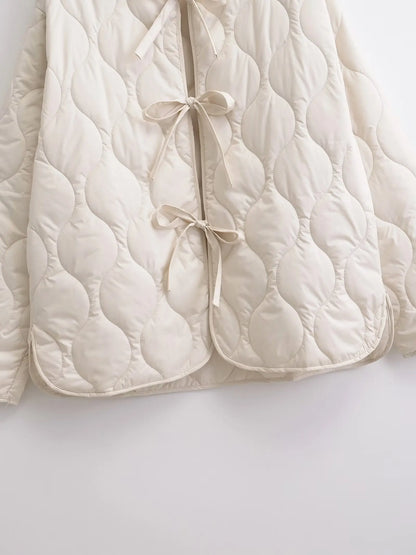 Elegant Casual and versatile neck bow Tie cotton Jacket For Women