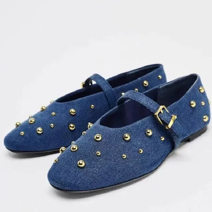 Ballet Flats Women Comfortable Shoes Blue Denim
