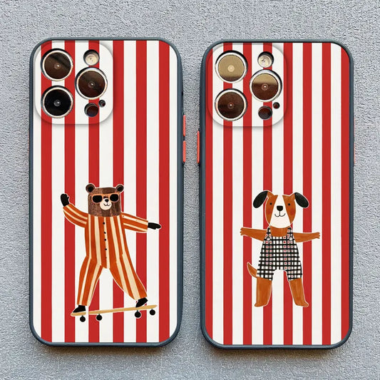 Simplicity Colour Vertical Stripes Cartoon Animals Phone Case for iPhone 16 15 14 Pro Max Plus 13 12 Mini 11 Pro Max XR X Covers