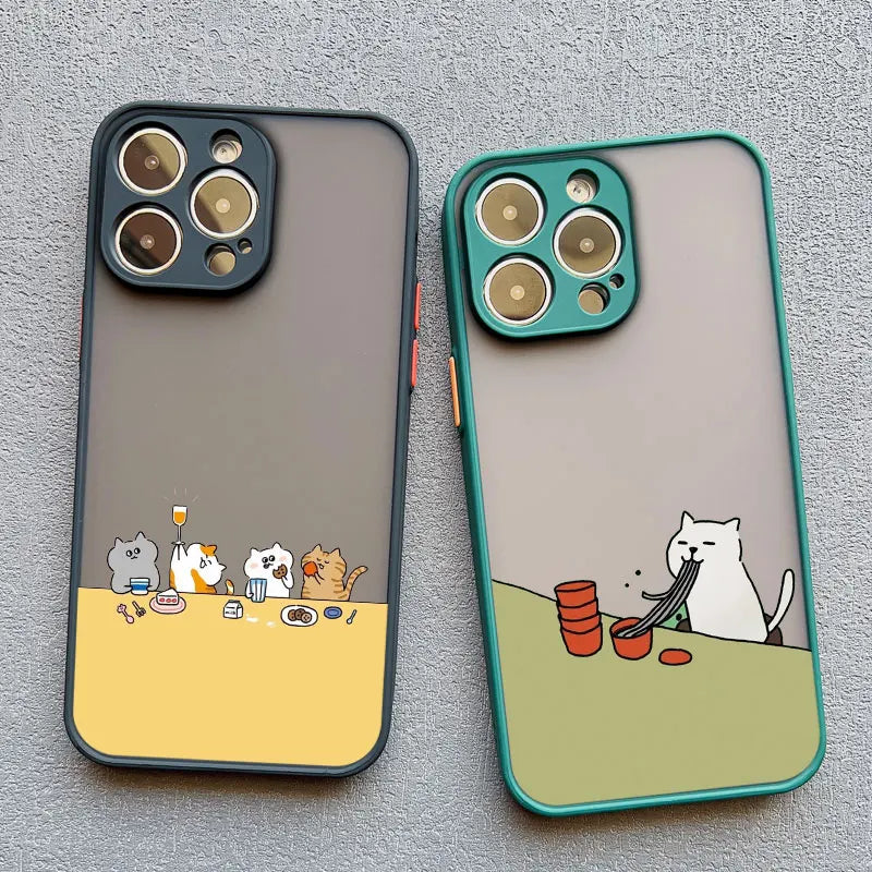 Stacked Cat Phone Case for iPhone 16 15 14 13 12 11 Pro Max 13 12 Mini X XR XS 7 8 Plus Matte Cover Girls Cute Gifts Phone Shell