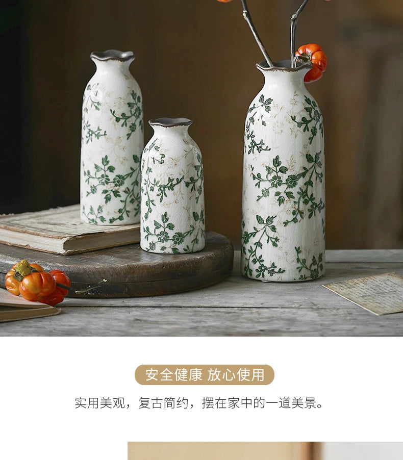 Ceramic Vase For Home Decoration Living Room Decor  Hydroponic Flower Arrangement Pastoral Style Green Vase Flower Pot For Plant