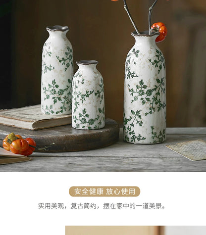 Ceramic Vase For Home Decoration Living Room Decor  Hydroponic Flower Arrangement Pastoral Style Green Vase Flower Pot For Plant