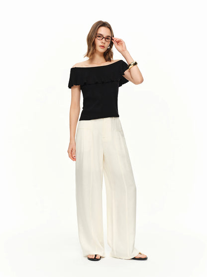 High-waisted Wide-leg Trousers Women Commuting Trendy Casual and Breathable Beige Pants for Summer