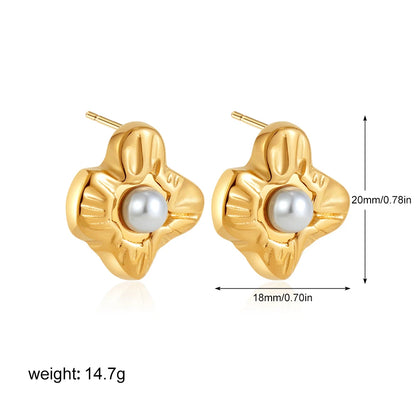 Elegant Stainless Gold Plated Pearl Steel Earrings for Women