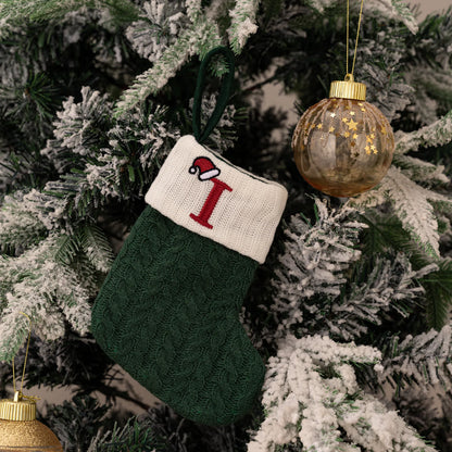 Green A-Z Letter Hanging Christmas Stockings Monogram Knitted Socks
