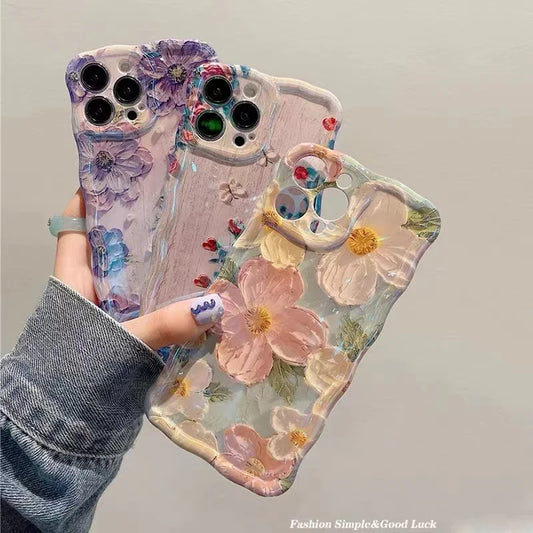 Luxury Pink Laser Flowers Phone Case For iPhone 14 Pro Max 11 12 13 15 Pro Max Lens Protection Shockproof Bumper Soft Cover