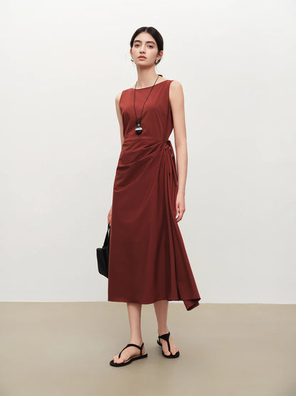 Simple A-line Dress for Women New Summer 2026 Draped Sleeveless Mid-calf Dress Pleated Waist-defined