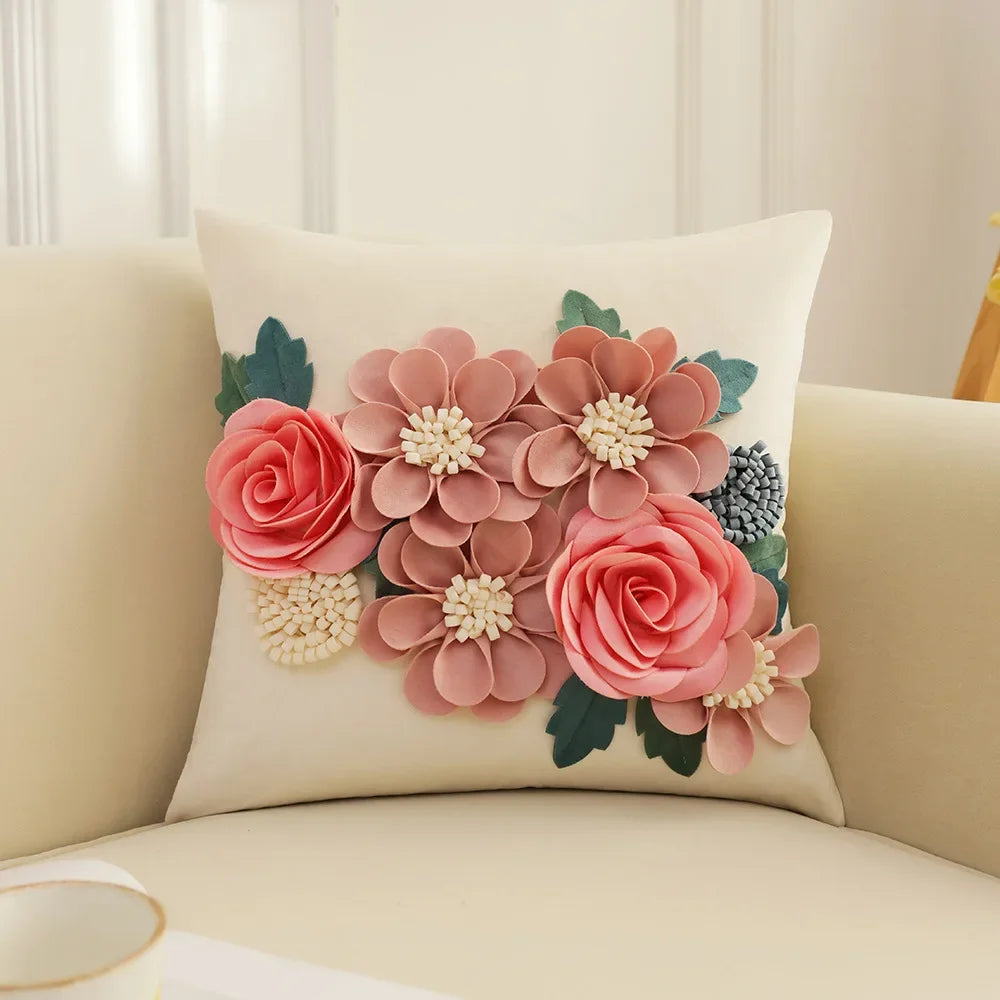 French Style Pillowcase Flower Tree Patchwork Embroidered Cushion Cover