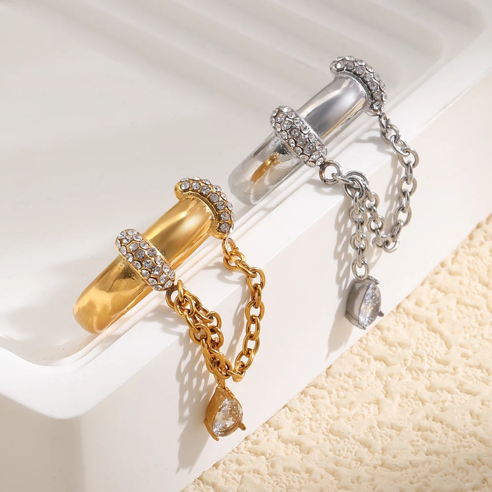 Charm Rings 18K Gold Plated Stainless Steel Rings Minimalist Edgy Ring Stacking Jewelry