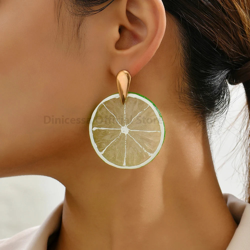 Earrings For Women Acrylic Fruit Lemon Pitaya Strawberry Big Dangle