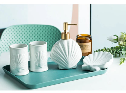 Porcelain Bathroom Set Bathroom  Ceramic Starfish Shell Soap Dispenser Gargle Cup Bathroom Accessories Shower Gel Divided Bottle Soap Dish