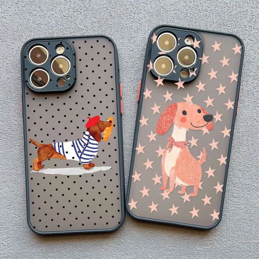 Black Polka Dot Sausage Dog Cute Cartoon Phone Case For iPhone 17 16 Pro Max 15 14 Pro Max Plus 13 Mini 12 11 Pro Max Back Cover