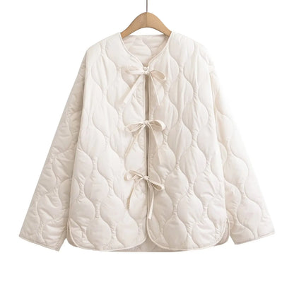 Elegant Casual and versatile neck bow Tie cotton Jacket For Women