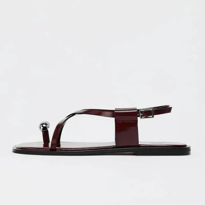 Fashion Brand Flat Sandals Women Cross Strap Buckle Metal Decoration Comfort Casual