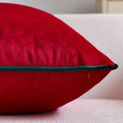 Velvet Christmas Cushion Cover Red Green Contrast Luxury Festive Home Decor