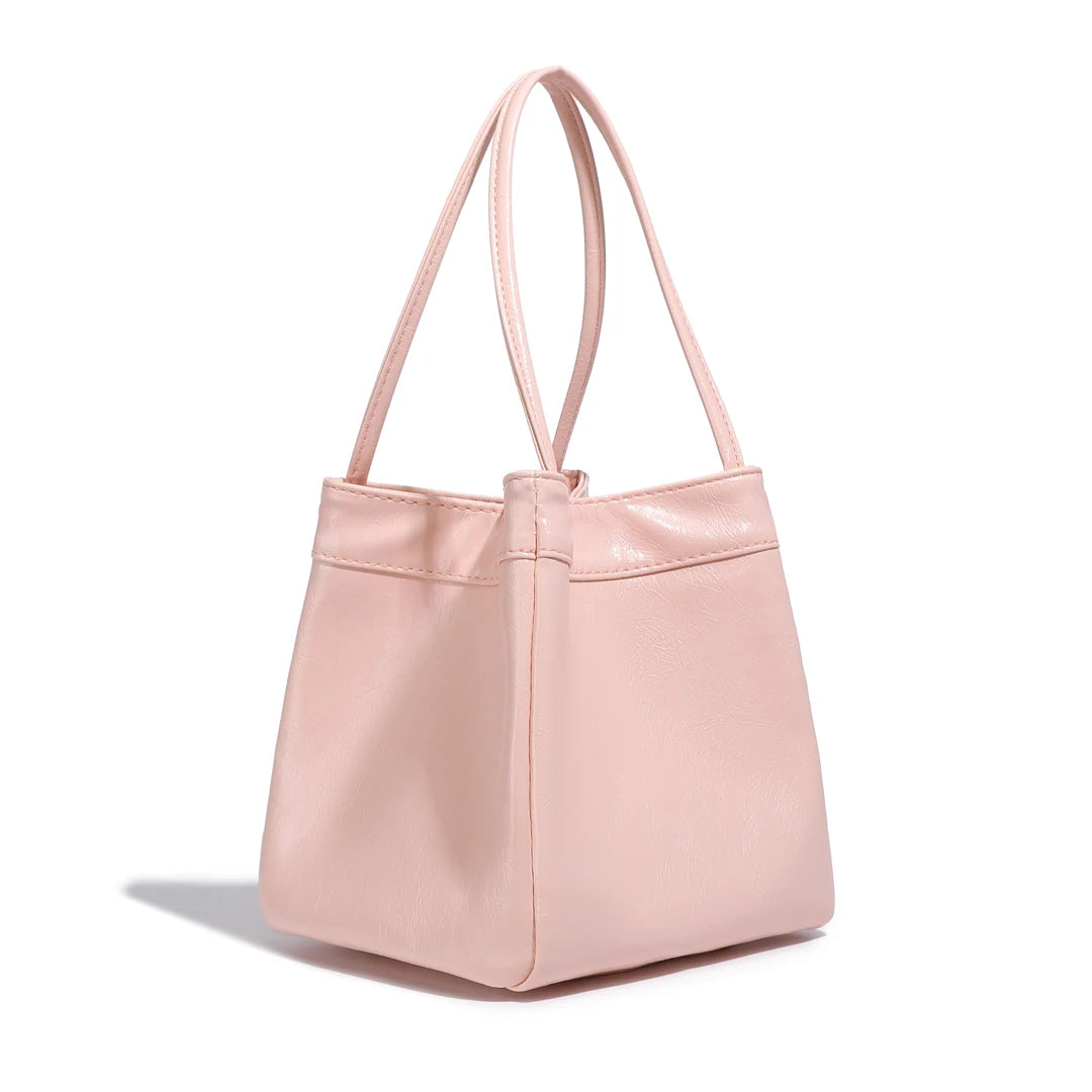 Silver bucket bag for women 2024 new fashionable and simple lunch box bag,niche western-style texture hand-held small bag
