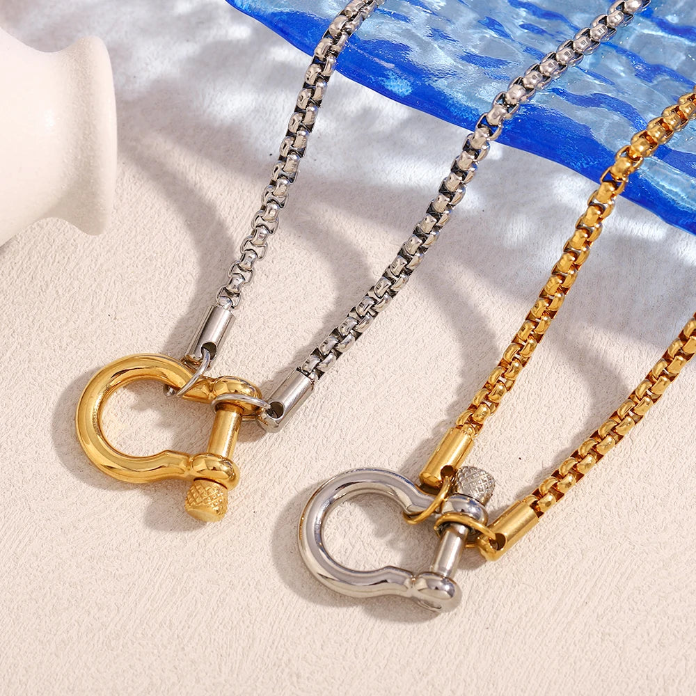 Mixed Color Square Pearl Chain Lock Pendant Necklace For Women Girls DIY Neck Jewlery Accessories