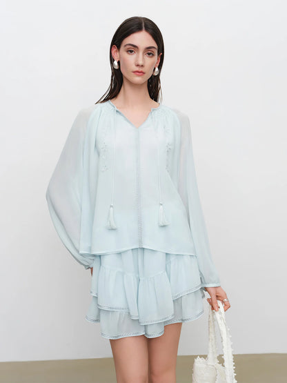 Bohemian-style Chiffon Two-piece Suit Dress Women Summer 2026 Style Sun Protection Shirt Loose Fit Leisure French Style