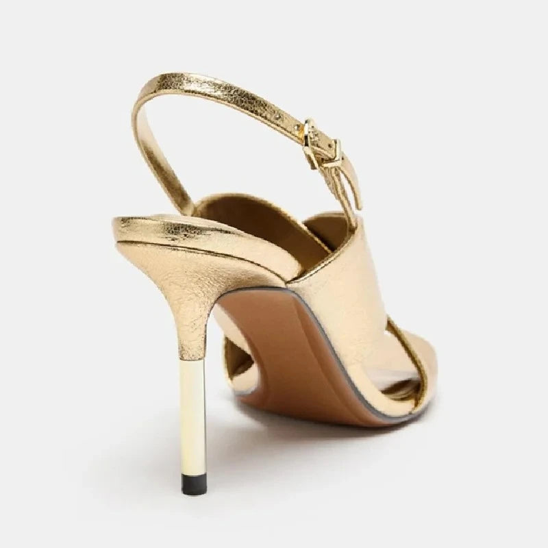 Luxury Designer Women Heels Sandals Gold Sexy Peep Toe Thin Heeled Party Shoes