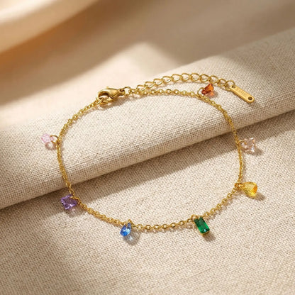 Colorful Cubic Zirconia Anklet for Women Waterproof Anti Tarnish Stainless Steel Summer Beach Foot Jewelry