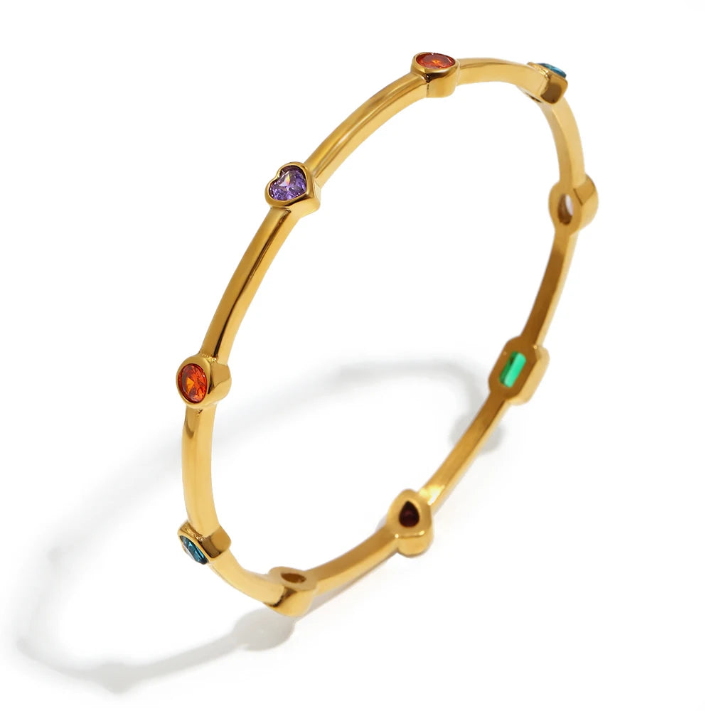 Colorful CZ Bracelet 18K Gold Stainless Steel Waterproof Bracelet Hypoallergenic Bohemian Bangle Women Jewelry