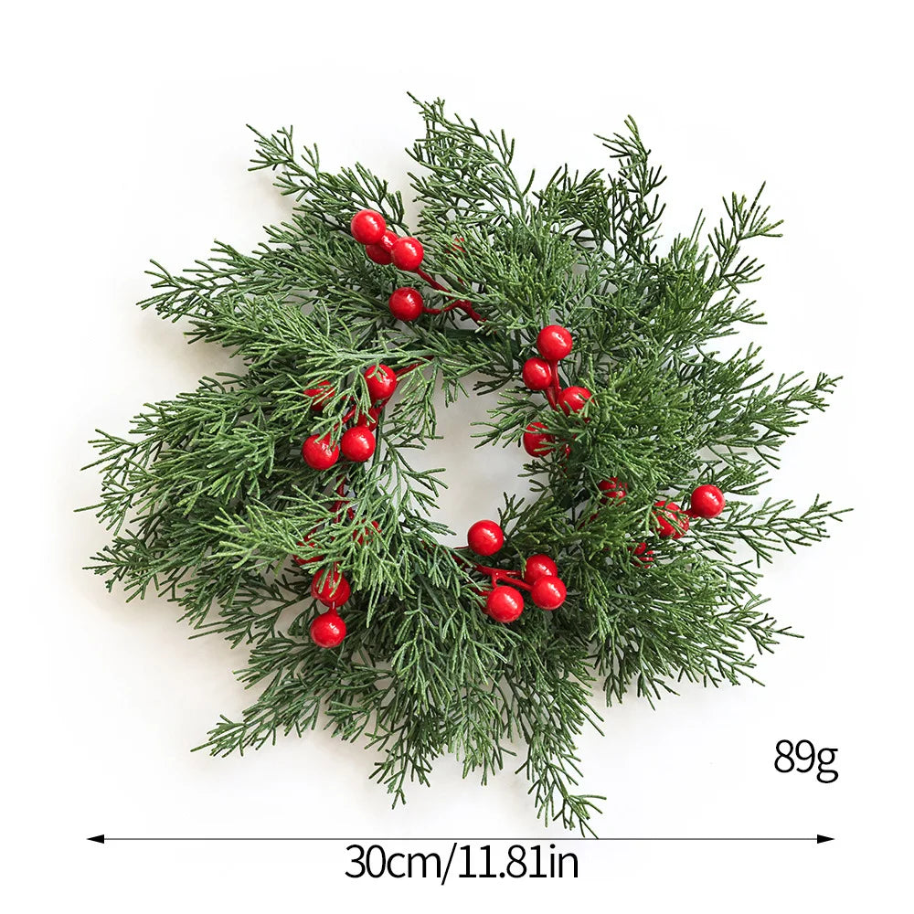 1 Christmas Wreath Candle Holder Fir Leaf & Red Berry Wreath