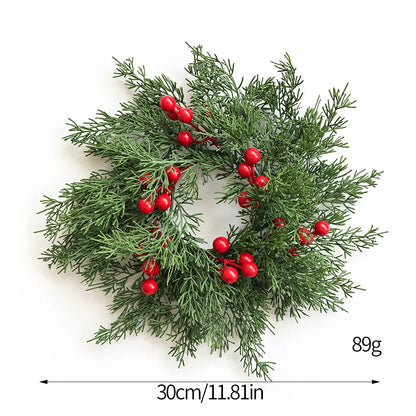 1 Christmas Wreath Candle Holder Fir Leaf & Red Berry Wreath