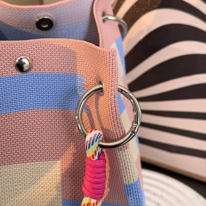Multi-color knitted retro bucket handbag simple and color-blocked,versatile and easy to carry with you